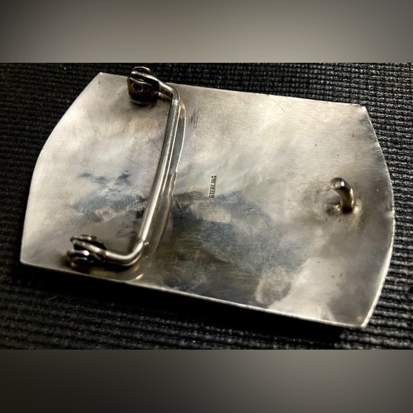 Navajo Hopi Belt Buckle .925 SOLID Sterling Silver Handmade Overlay Circa 1980\'s main image 4